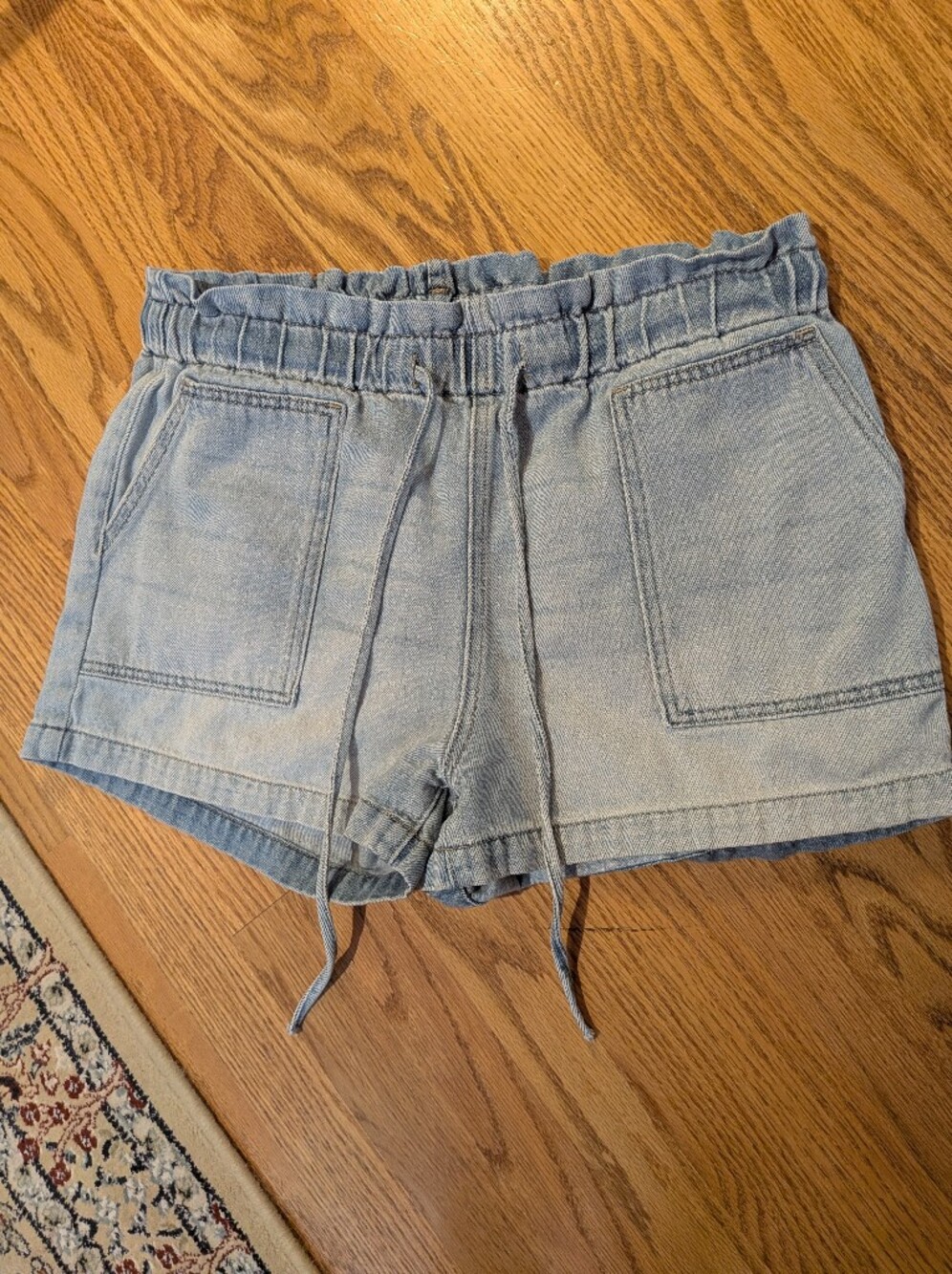 KanCan Light Blue Denim-Look High Waist Drawstring Shorts